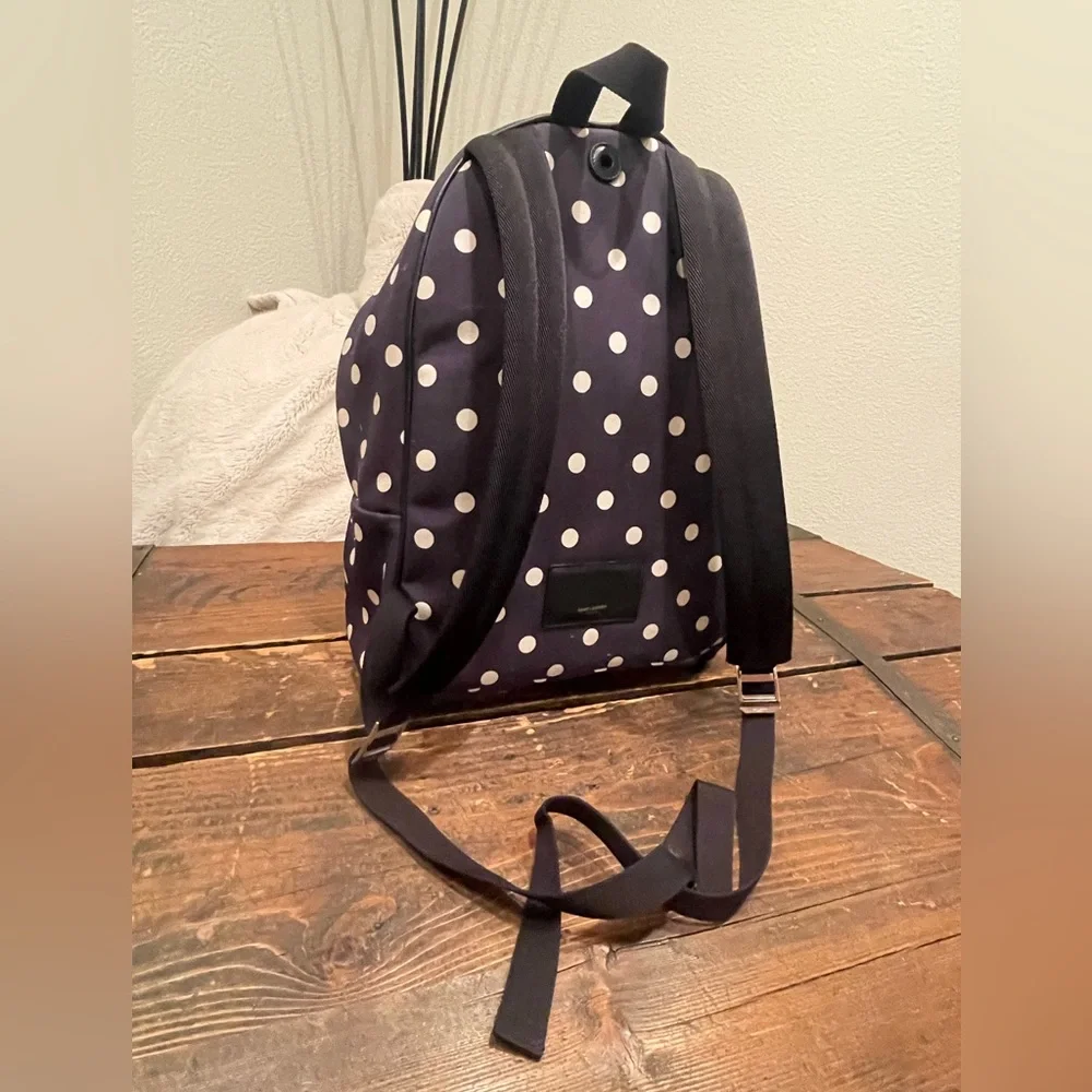 Saint Laurent Navy/White Polka Dot City Backpack - Picture 3 of 6